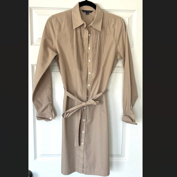 Brooks Brothers Dresses & Skirts - Brooks Brothers 346 Utility Shirt Dress Size 6 Beige Cotton Belted Long Sleeve